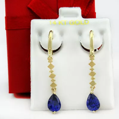 AAA LAB TANZANITE 1.84 Cts DANGLING EARRINGS 14K YELLOW GOLD - New With Tag • $179.21