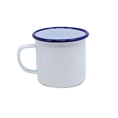 Falcon White Blue Rim 500ml Coffee Mug Enamel Tin Gas & Electric Hobs Compatible • £7.75