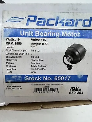 Packard Unit Bearing Fan Motor 65017 • $49