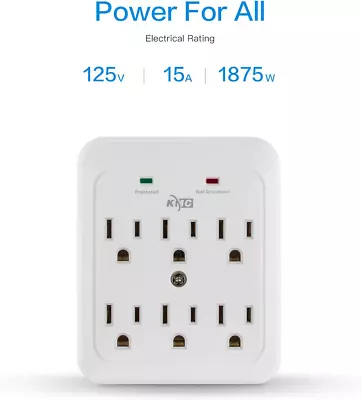Wall Surge Protector 980 Joule 6-Outle Wall Plug Adapter Power Strip White • $8.38