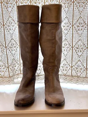 Frye Jane 9 Gray Knee High Fold Over Cuff Leather Riding Boots 77594 • $48