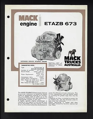 Mack Trucks Engine Etazb 673 Specifications Brochure 02/76 • $17.81
