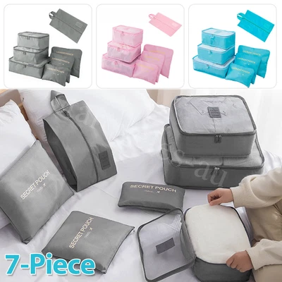 $8.99 • Buy 7Pcs Packing Cubes Travel Pouches Luggage Organiser Clothes Suitcase Storage Bag
