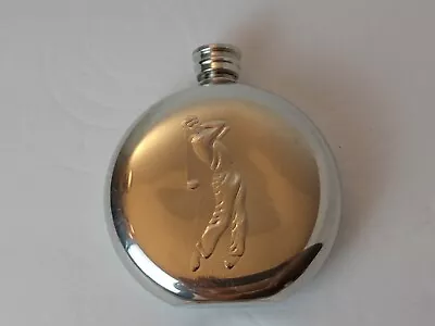 Vintage Sheffield England Pewter Flask Golfer Etching • $26.24