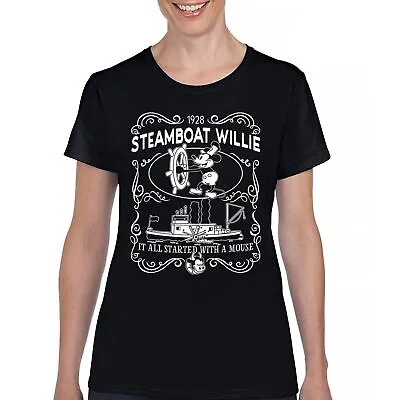 Steamboat Willie 1928 Classic T-Shirt Vintage Retro Cartoon Mouse Women's Tee • $15.54