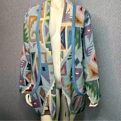 Vintage It’s Outta The Bag Unge Poch Ket Jacket Open Front Tapestry Cardigan • $60