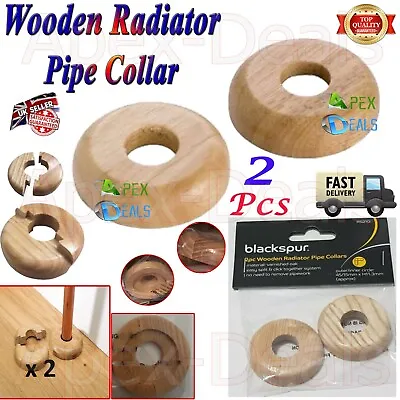 Pair Radiator Pipe Collars 15mm Solid Oak Colour Wooden Wood Cover Floor Rings • £4.69