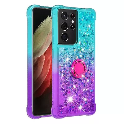 $13.69 • Buy For Samsung S21 S20 FE Ultra S10 S9 S8 Plus Case Clear Liquid Glitter Ring Cover