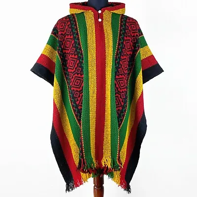 Llama Wool Mens Unisex South American Poncho Cape Coat Jacket Rasta Wide Striped • $79.95