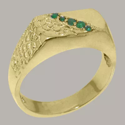 14ct Yellow Gold Natural Emerald Mens Band Ring - Sizes N To Z • $1675.85