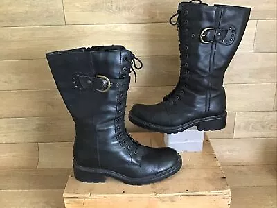 £24 • Buy Pavers Womens Black Leather Biker Boots Uk 6 - Eu 39  Buckle & Eyelet