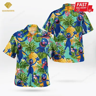 The Muppet Grover Pineapple Tropical Short Sleeve Button 3D HAWAII SHIRT Xmas • $29.96