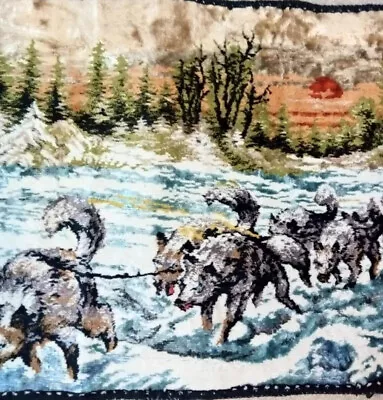 Vtg Alaska Dog Sled Iditarod Eskimo Velvet Tapestry Wall Hanging Rug Husky Italy • $19.99