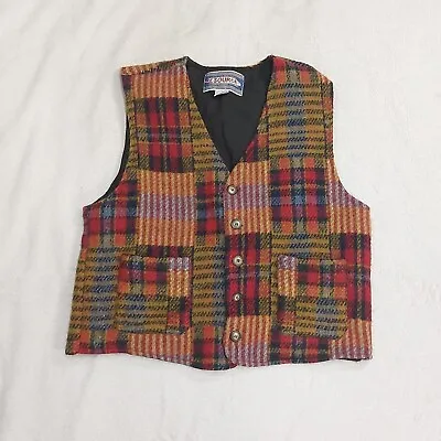 Vintage Genuine Resource Sportswear Plaid Wool Button Up Vest Size Large • $17.49