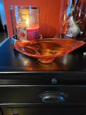 Vintage Viking Glass Red Orange Divided Candy Dish Bowl • $20