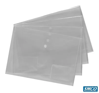 A4 DOCUMENT FOLDER POPPER WALLET Clear Plastic STUD CLOSE Bulk Discount BY SMCO • £218.56