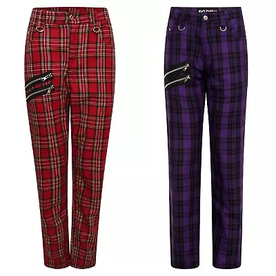 Ro Rox Tartan Trousers Unisex Plaid Check Pants Emo Punk Gothic Tapered • £29.99