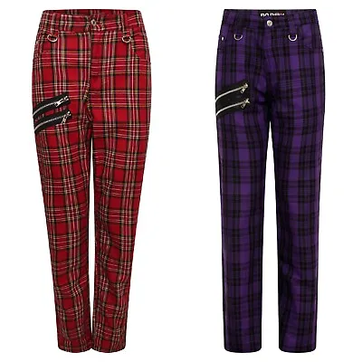 Unisex Gothic Tartan Tapered Trousers - Punk Emo Plaid Check Slim Fitted Pants • £29.99