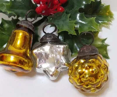 Mercury Glass Feather Tree Christmas Ornaments Mini 3 Bell Star Bumpy Star #B • $9.77