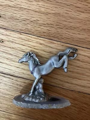 HORSE FIGURE Small Metal Statue Equestrian Amethyst Base • $5