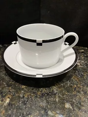 Mikasa Midnight Coffee Cup & Saucer Porcelain Modern Black & White Design L5542 • $5