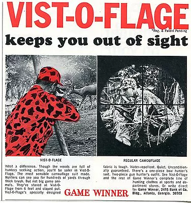 1965 Print Ad Game Winner Vist-O-Flage Hunting Camouflage • $7.49