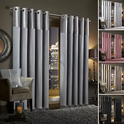 £16.99 • Buy Crushed Velvet Band Curtains PAIR Eyelet Faux Silk Fully Lined Ring Top UK Sizes