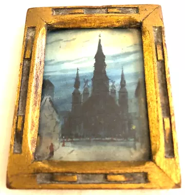 Vintage Miniature Watercolor Church Willard Morse Mitchell Hand-Carved Frame • $112.99