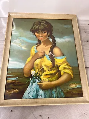 Vintage Mid Century Print Gypsy Gipsy Girl Marcel Dyf Gypsy 1960s Framed Retro • $93.33