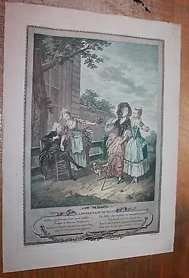 DATED 1774 COLOR ENGRAVING S. Freudeberg LA PROMENADE DUE MATIN. ARCHES Antique • $55