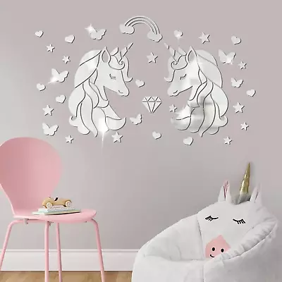 3D Acrylic Mirror Wall Stickers Unicorn Wall Decals For Girls Bedroom Baby Nurse • £17.96