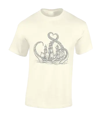 Ship & Kraken Mens T Shirt Cool Naval Nautical Pirate Design Fashion Cool Top • £7.99