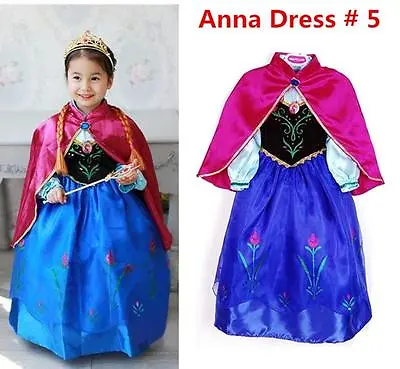 Princess Anna Elsa Queen Girls Cosplay Costume Party Formal Dress Anna #5 • $16.98