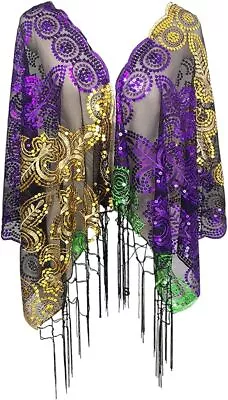 Mardi Gras Shawl Scarf Wrap Costume And Mask Sequin Mardi Gras Poncho Outfit For • $21.10