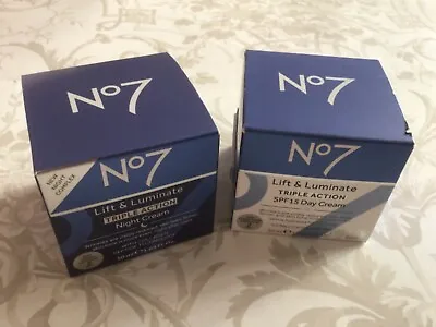 No7 Lift & Luminate Triple Action Day Cream  And Night Cream 50ml Each. New. • £26.95