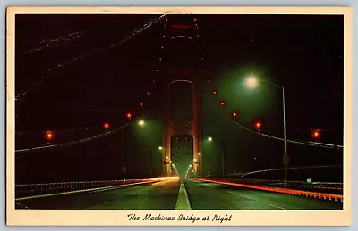 Michigan - The Mackinac Bridge At Night - Vintage Postcard - Posted 1971 • $3.99