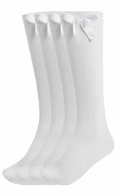 New Girls Up To 3 Pk Value Knee High Bow Detail Back 2 School Cotton Rich Socks • £5.79