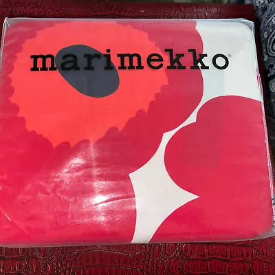 Marimekko King Duvet Cover + 2 King Shams Unikko Red Floral Cotton New • $204.99