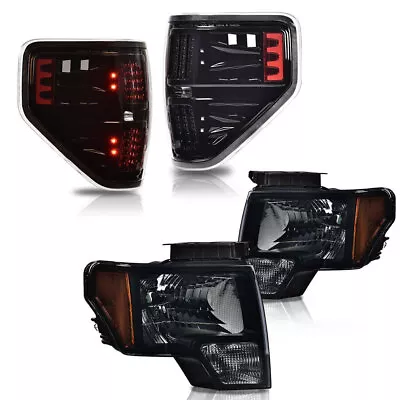 $185.24 • Buy Fit For 2009-2014 Ford F150 Smoke Lens Headlights+LED Tail Brake Lamps Pair