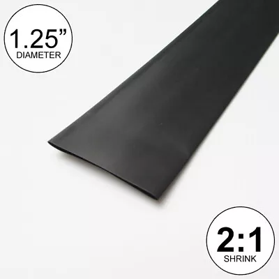 1.25  ID Black Heat Shrink Tubing 2:1 Ratio 1-1/4  Wrap (2 Feet) Inch/ft/to 30mm • $3.57