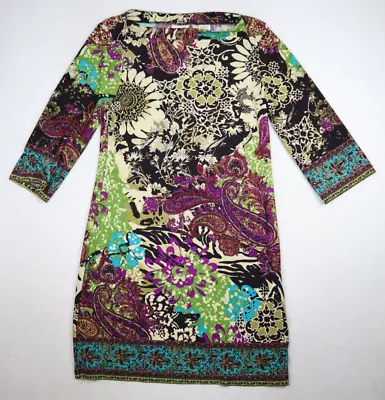 Eci - Women's Floral Print 3/4 Sleeve Stretch Knit Shift Dress - Size M • $12.59