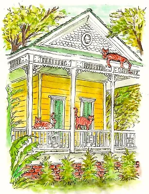 Ginger Cats In New Orleans New Orleans House Ginger Cat Art Print Ginger Cats • $35