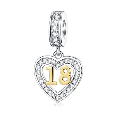 Golden 18th Birthday Number Charm For Bracelet S925 Sterling Silver • £7.96