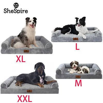 SheSpire Grey Orthopedic Foam Dog Bed 3Side Bolster Pet Sofa W/ Removable Cover • $49.89