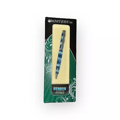 Monteverde Strata Ballpoint Pen - Blue Rectangular Pattern W/Silver Accent - NEW • $20