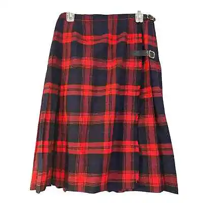 Scott Adie Pleated Wool Skirt Kilt Red Plaid Tarten Academia Preppy School Girl  • $39