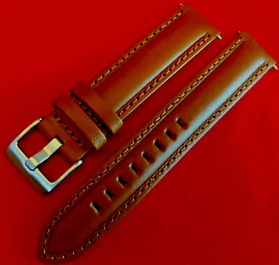 New Mens Brown Padded Genuine Oil Leather 18mm Watch Band Silver Tone Buckle • $8.99