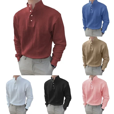 £15.71 • Buy Trendy High Neck Shirt For Men With Button Closure And Solid Color Design