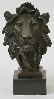 Hot Cast Barye Signed Bronze Royal Lion Head Statue Sculpture Bust Marble Base • $174.65