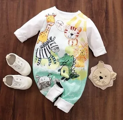 Baby Cute Jungle Print Outfit Jumpsuit Baby Clothes Baby Romper • $10